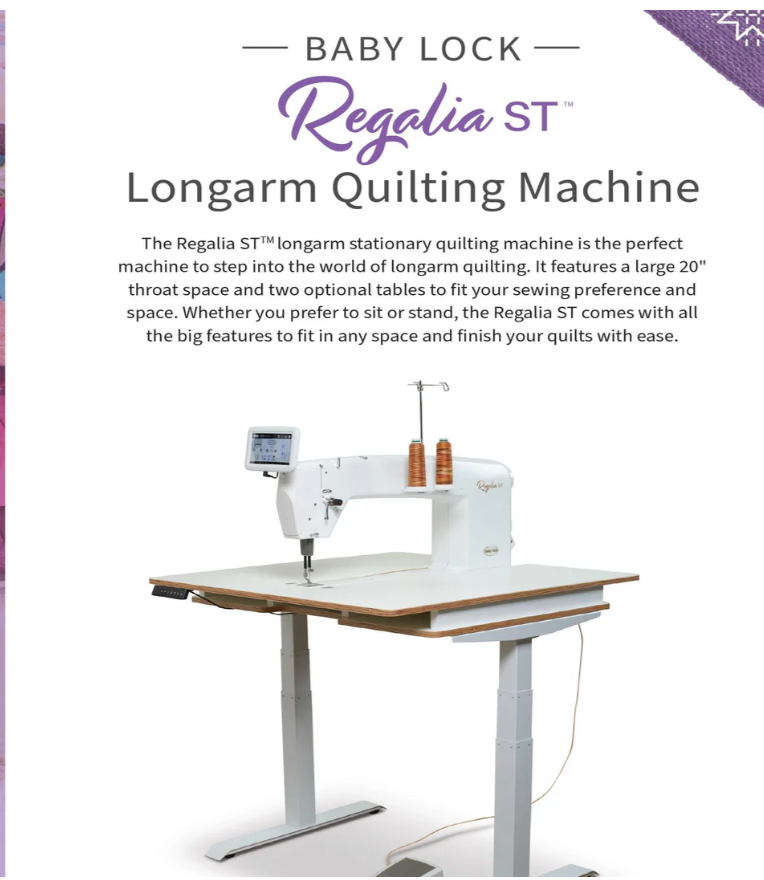 Baby Lock Regalia ST Quilting Machine with Lift Table