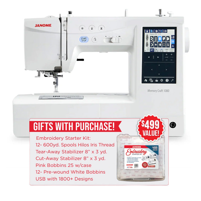 Janome Memory Craft 1000 Sewing & Embroidery Machine w/ FREE Holiday Bonus Bundle Details