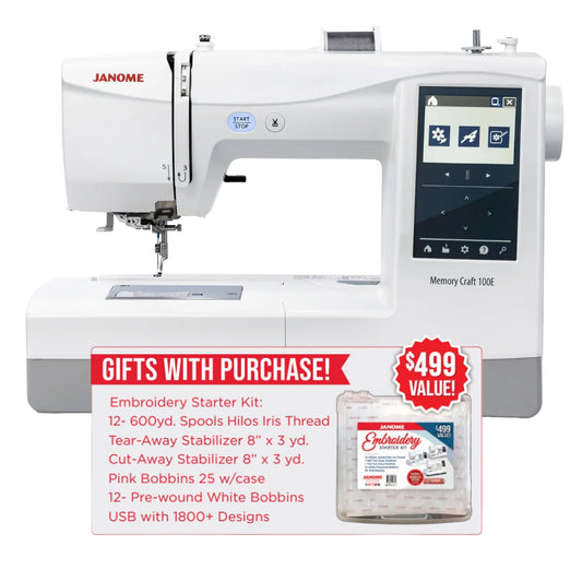 Janome Memory Craft 100E Embroidery Machine w/ FREE Holiday Bonus Bundle