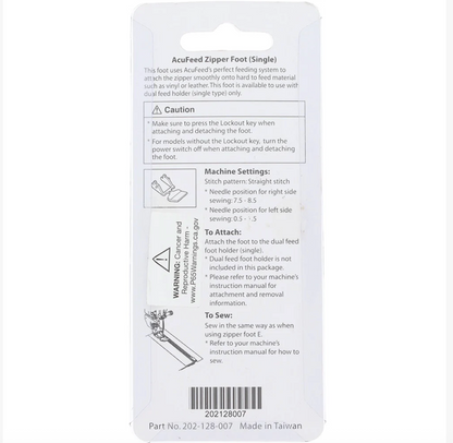 Acufeed Zipper Foot Single, Janome #202128007