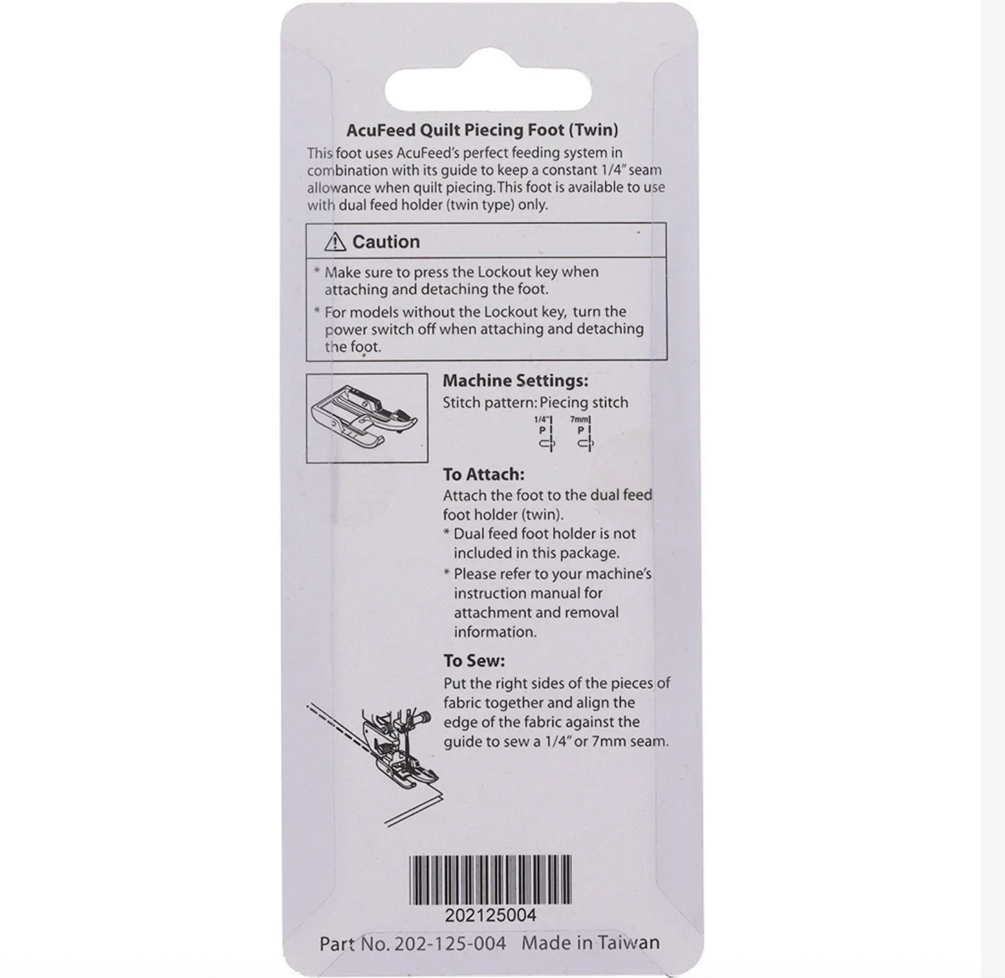 Acufeed Quilt Piecing Foot (Twin), Janome #202125004