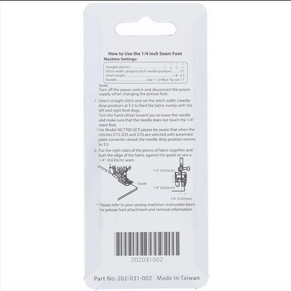 1/4" Acufeed Seam Presser Foot, Janome #202031002